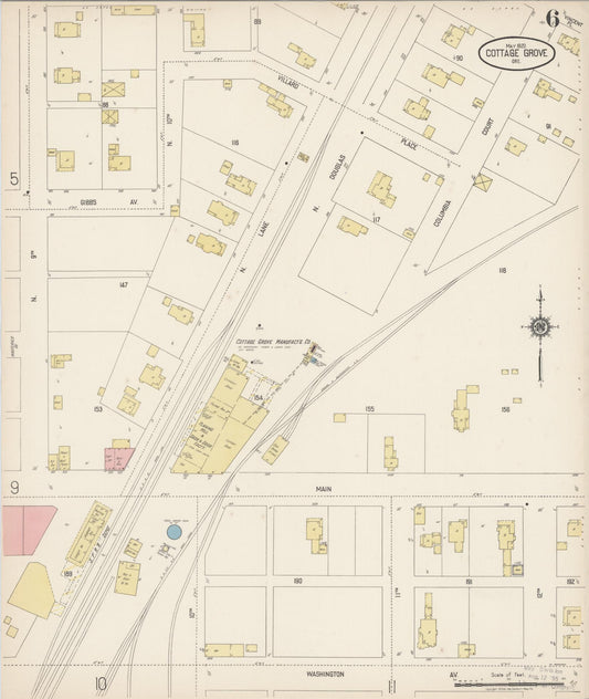 Sanborn Fire Insurance Map from Cottage Grove, Lane County, Oregon (1920), Sheet #0006 - Historic Sanborn Fire Insurance Map Print, vintage old map wall art, antique decor, genealogy gift, Oregon Oregon map