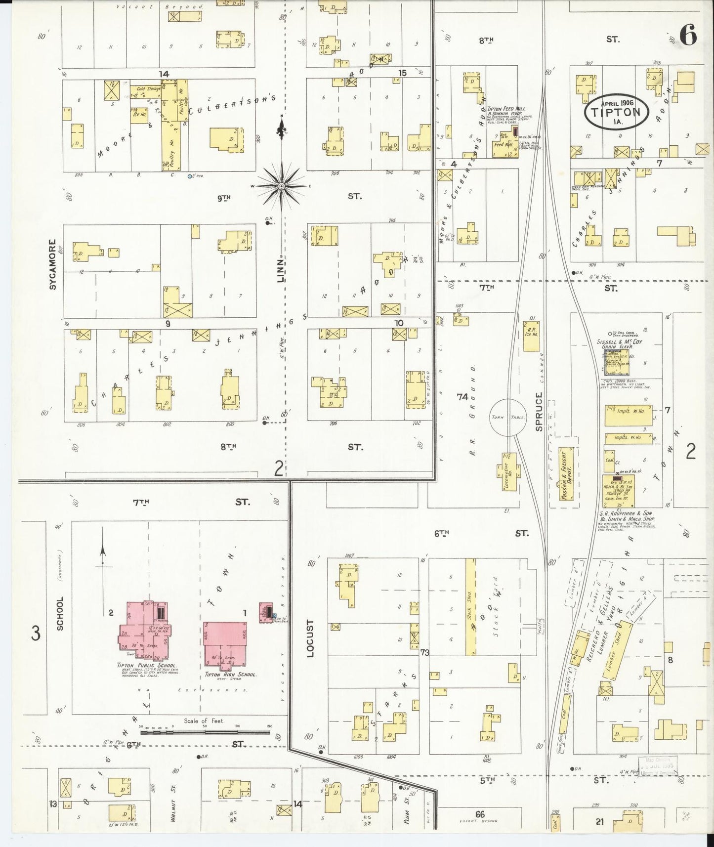 Sanborn Fire Insurance Map from Tipton, Cedar County, Iowa (1906), Sheet #0006 - Historic Sanborn Fire Insurance Map Print, vintage old map wall art