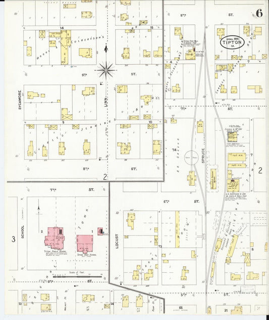 Sanborn Fire Insurance Map from Tipton, Cedar County, Iowa (1906), Sheet #0006 - Historic Sanborn Fire Insurance Map Print, vintage old map wall art