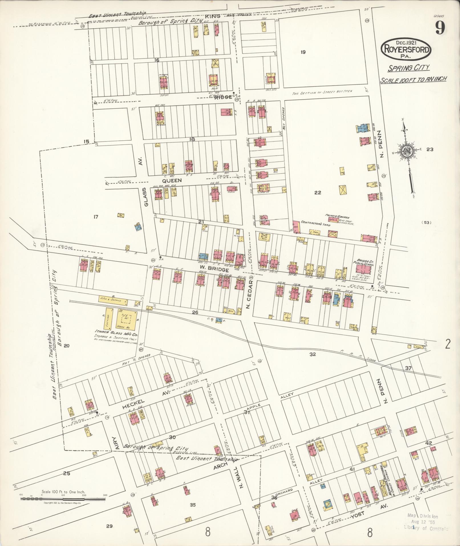 Sanborn Fire Insurance Map from Royersford, Montgomery County, Pennsylvania (1921), Sheet #0009 - Complete Map Set gallery image, historic Sanborn map, vintage wall art, Pennsylvania Pennsylvania