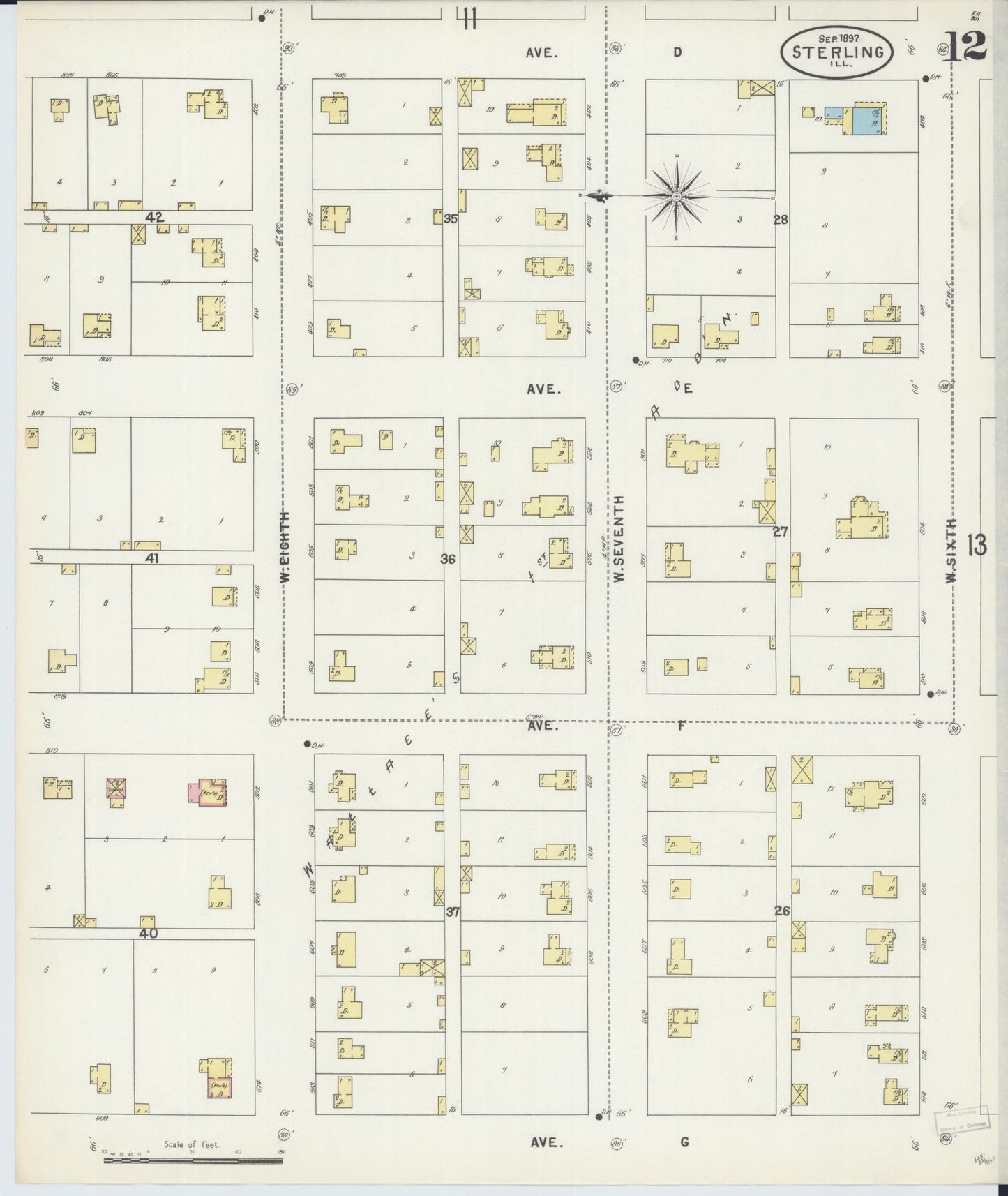 Sanborn Fire Insurance Map from Sterling, Whiteside County, Illinois (1897), Sheet #0012 - Historic Sanborn Fire Insurance Map Print, vintage old map wall art, antique decor, genealogy gift, Illinois Illinois map