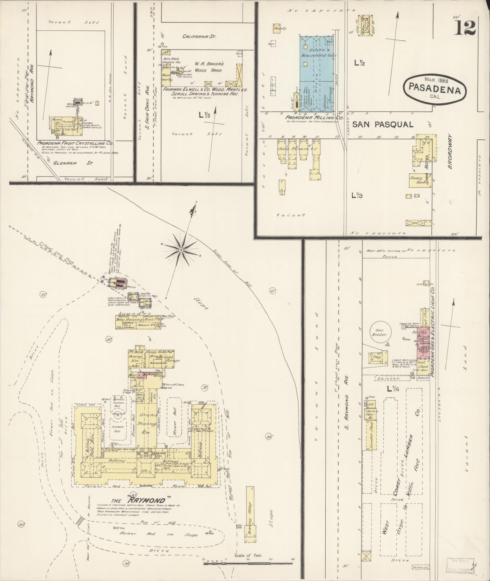 Sanborn Fire Insurance Map from Pasadena, Los Angeles County, California (1888), Sheet #0012 - Complete Map Set gallery image, historic Sanborn map, vintage wall art, California California