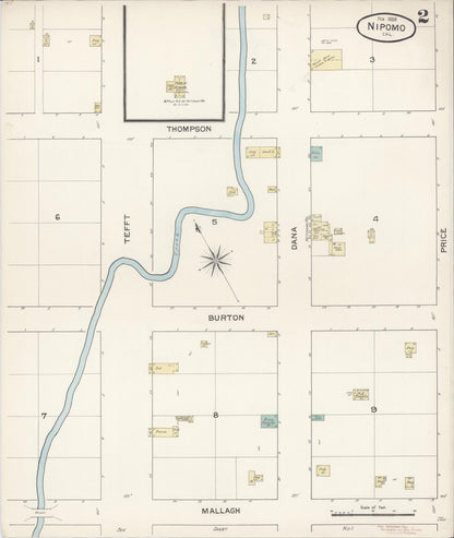 Sanborn Fire Insurance Map from Nipomo, San Luis Obispo County, California (1888), Sheet #0002 - Historic Sanborn Fire Insurance Map Print, vintage old map wall art, antique decor, genealogy gift, California California map