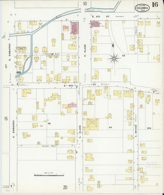Sanborn Fire Insurance Map from Columbia, Maury County, Tennessee (1909), Sheet #0016 - Historic Sanborn Fire Insurance Map Print, vintage old map wall art, antique decor, genealogy gift, Tennessee Tennessee map
