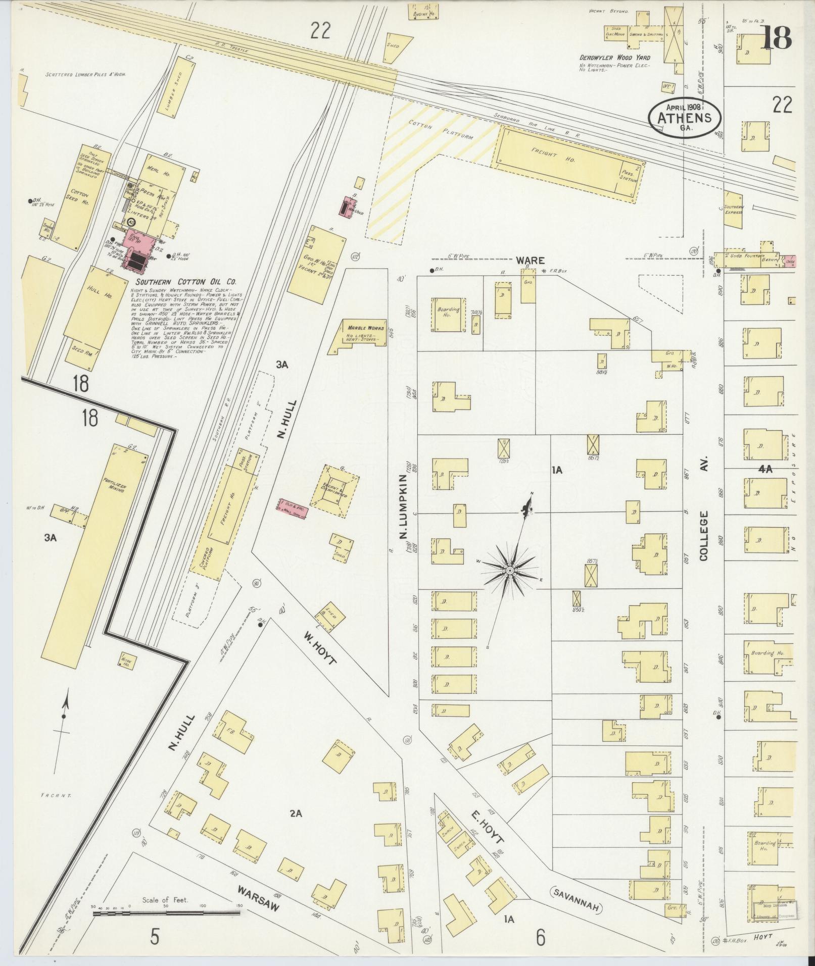 Sanborn Fire Insurance Map from Athens, Clarke County, Georgia (1908), Sheet #0018 - Complete Map Set gallery image, historic Sanborn map, vintage wall art, Georgia Georgia