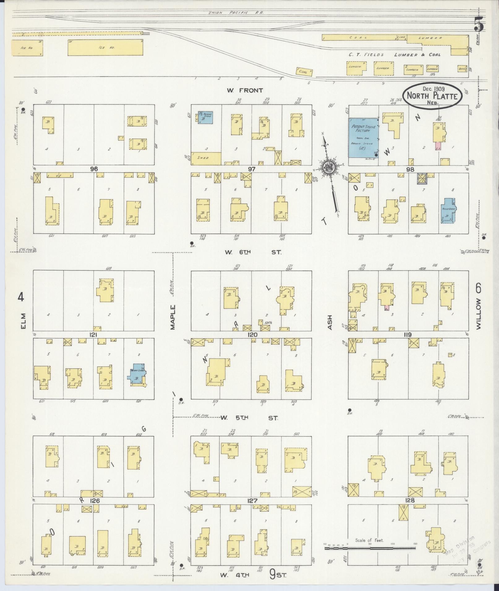 Sanborn Fire Insurance Map from North Platte, Lincoln County, Nebraska (1909), Sheet #0005 - Complete Map Set gallery image, historic Sanborn map, vintage wall art, Nebraska Nebraska