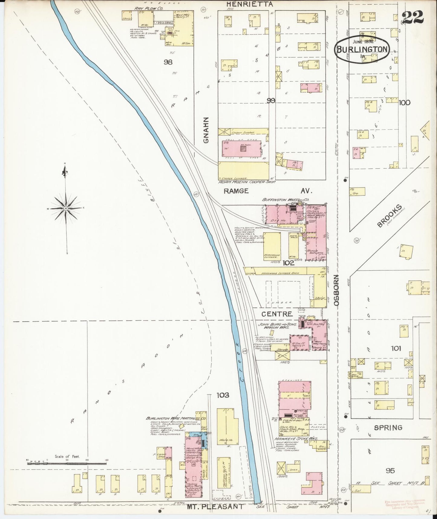 Sanborn Fire Insurance Map from Burlington, Des Moines County, Iowa (1892), Sheet #0022 - Historic Sanborn Fire Insurance Map Print