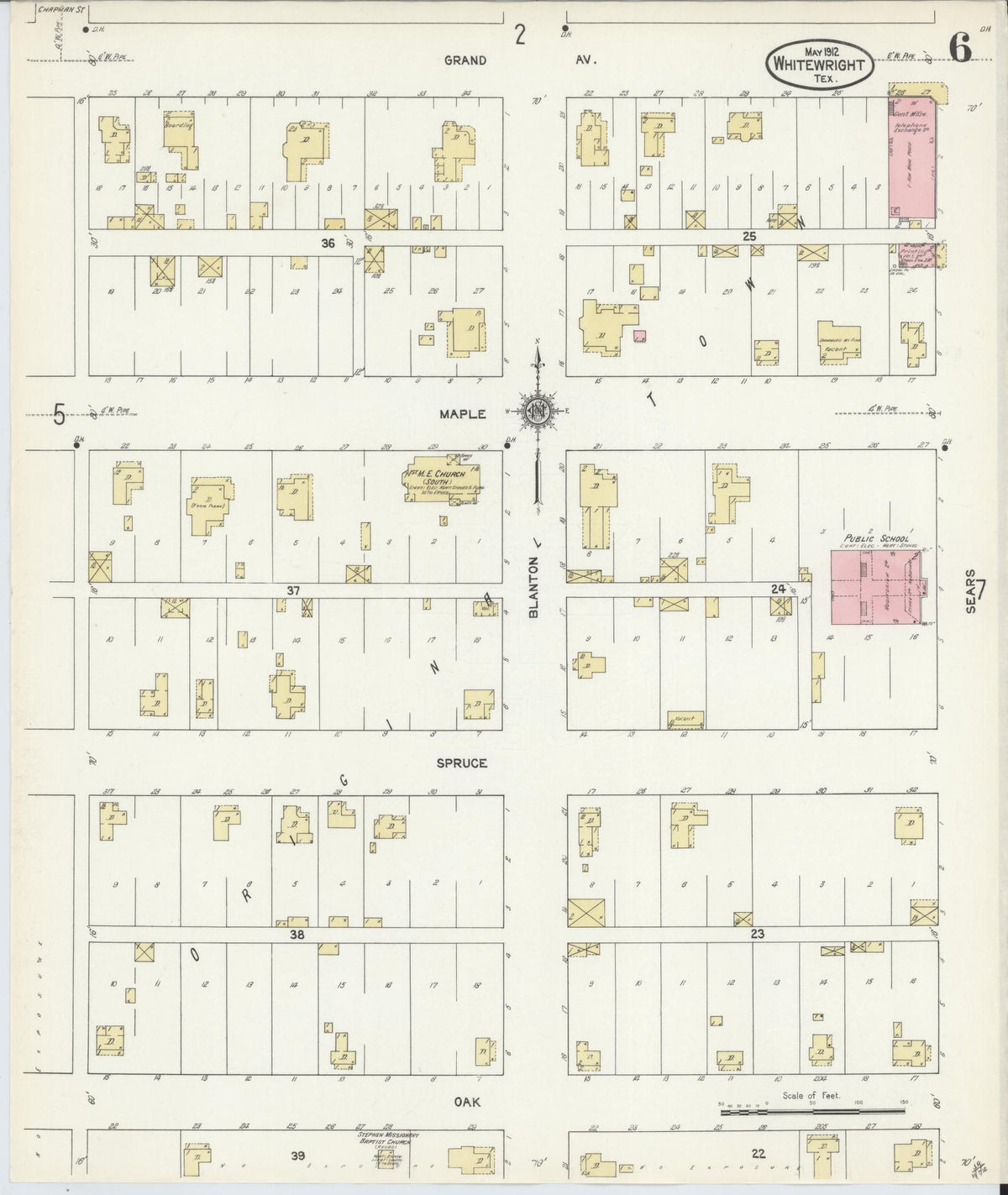 Sanborn Fire Insurance Map from Whitewright, Grayson County, Texas (1912), Sheet #0006 - Complete Map Set gallery image, historic Sanborn map, vintage wall art, Texas Texas