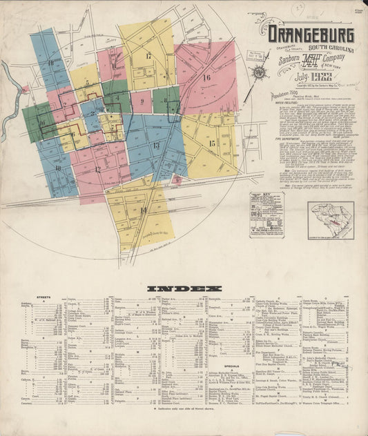Sanborn Fire Insurance Map from Orangeburg, Orangeburg County, South Carolina (1922), Sheet #0001 - Complete Map Set gallery image, historic Sanborn map, vintage wall art, South Carolina South Carolina