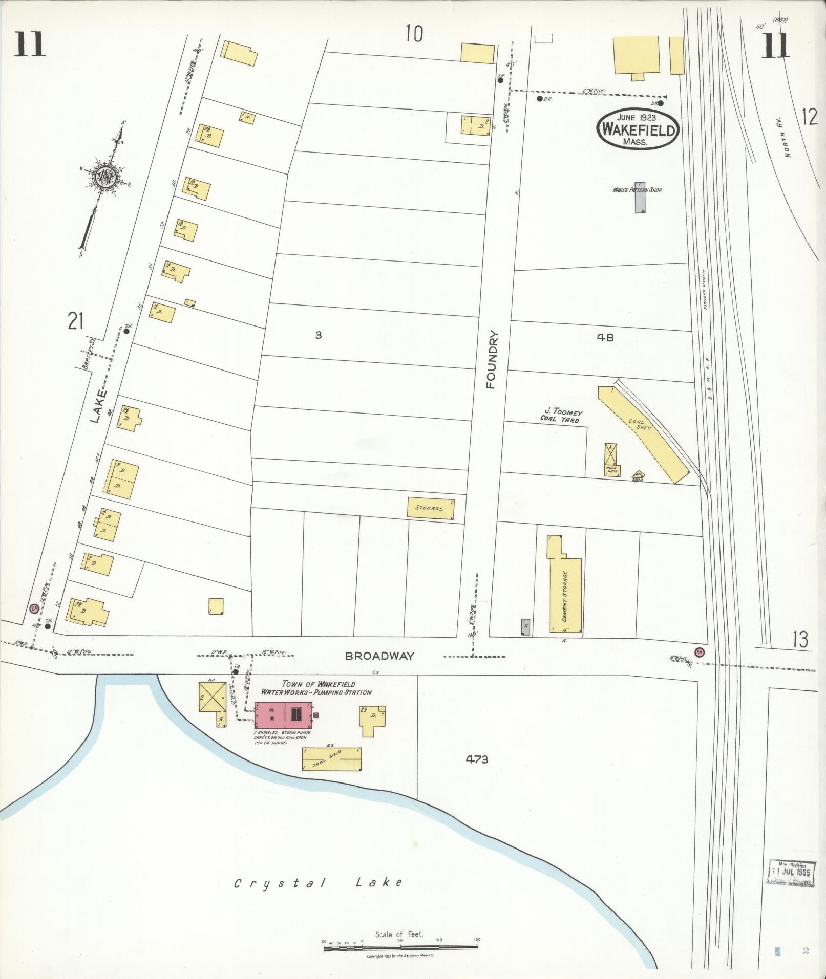 Sanborn Fire Insurance Map from Wakefield, Middlesex County, Massachusetts (1923), Sheet #0011 - Complete Map Set gallery image, historic Sanborn map, vintage wall art, Massachusetts Massachusetts