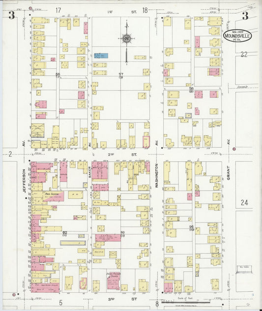 Sanborn Fire Insurance Map from Moundsville, Marshall County, West Virginia (1923), Sheet #0003 - Historic Sanborn Fire Insurance Map Print, vintage old map wall art, antique decor, genealogy gift, West Virginia West Virginia map