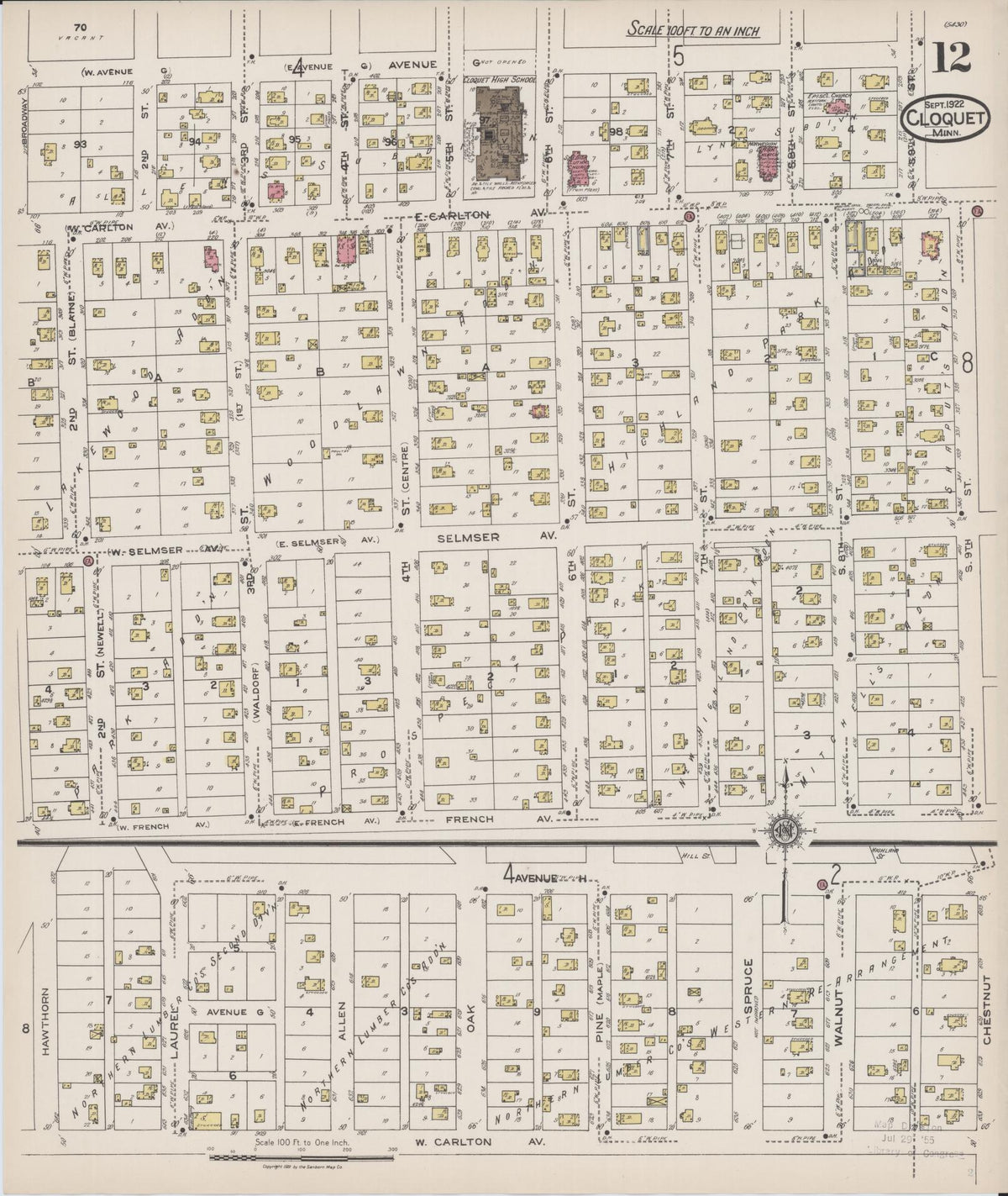 Sanborn Fire Insurance Map from Cloquet, Carlton County, Minnesota (1922), Sheet #0012 - Complete Map Set gallery image, historic Sanborn map, vintage wall art, Minnesota Minnesota