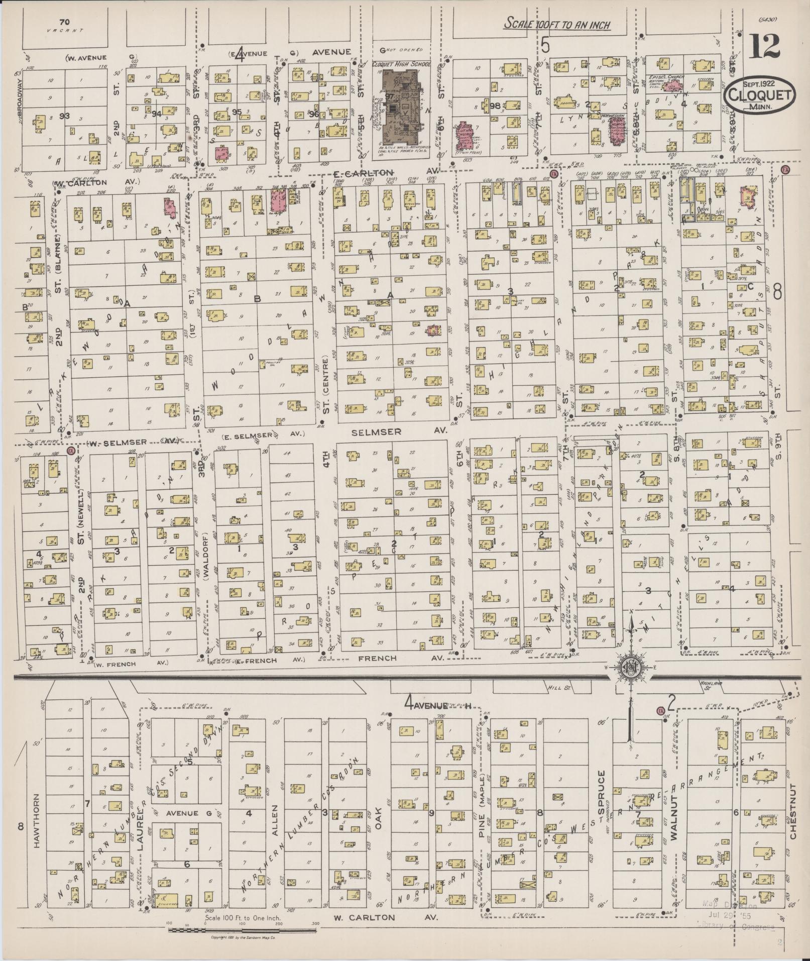 Sanborn Fire Insurance Map from Cloquet, Carlton County, Minnesota (1922), Sheet #0012 - Complete Map Set gallery image, historic Sanborn map, vintage wall art, Minnesota Minnesota