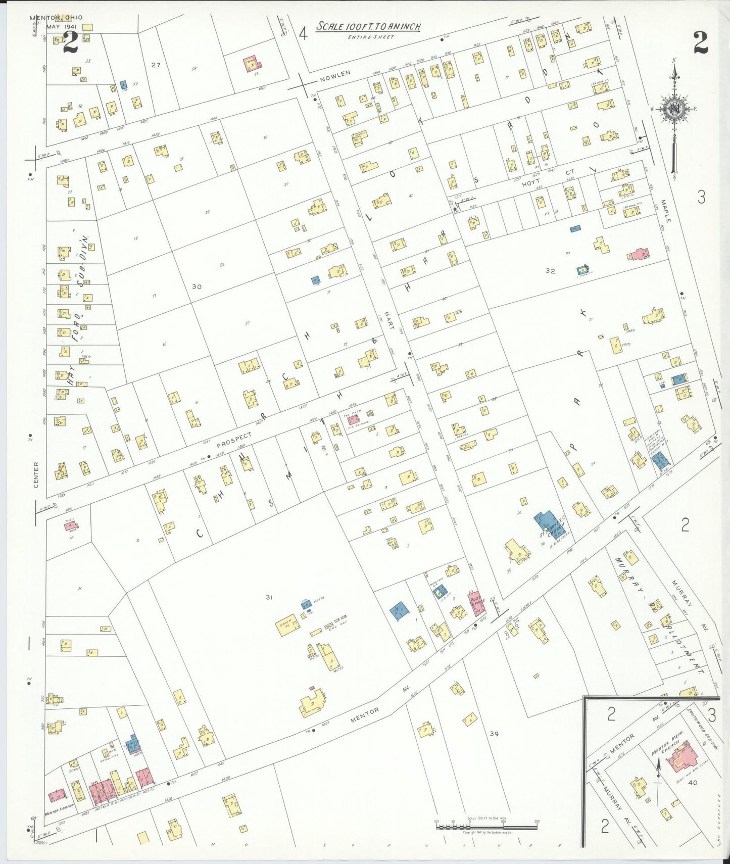 Sanborn Fire Insurance Map from Mentor, Lake County, Ohio (1941), Sheet #0002 - Complete Map Set gallery image, historic Sanborn map, vintage wall art, Ohio Ohio