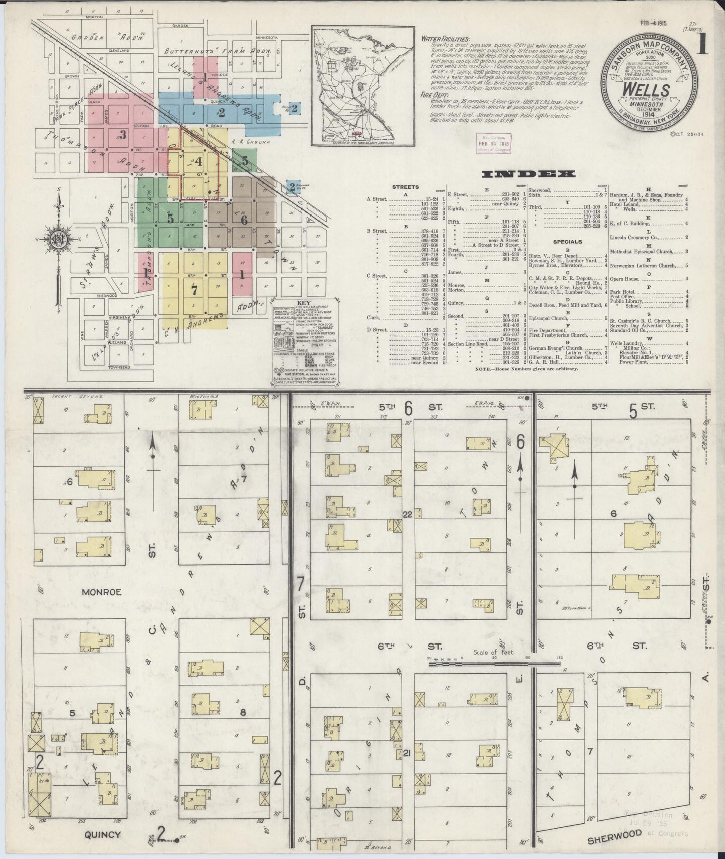 Sanborn Fire Insurance Map from Wells, Faribault County, Minnesota (1914), Sheet #0001 - Complete Map Set gallery image, historic Sanborn map, vintage wall art, Minnesota Minnesota