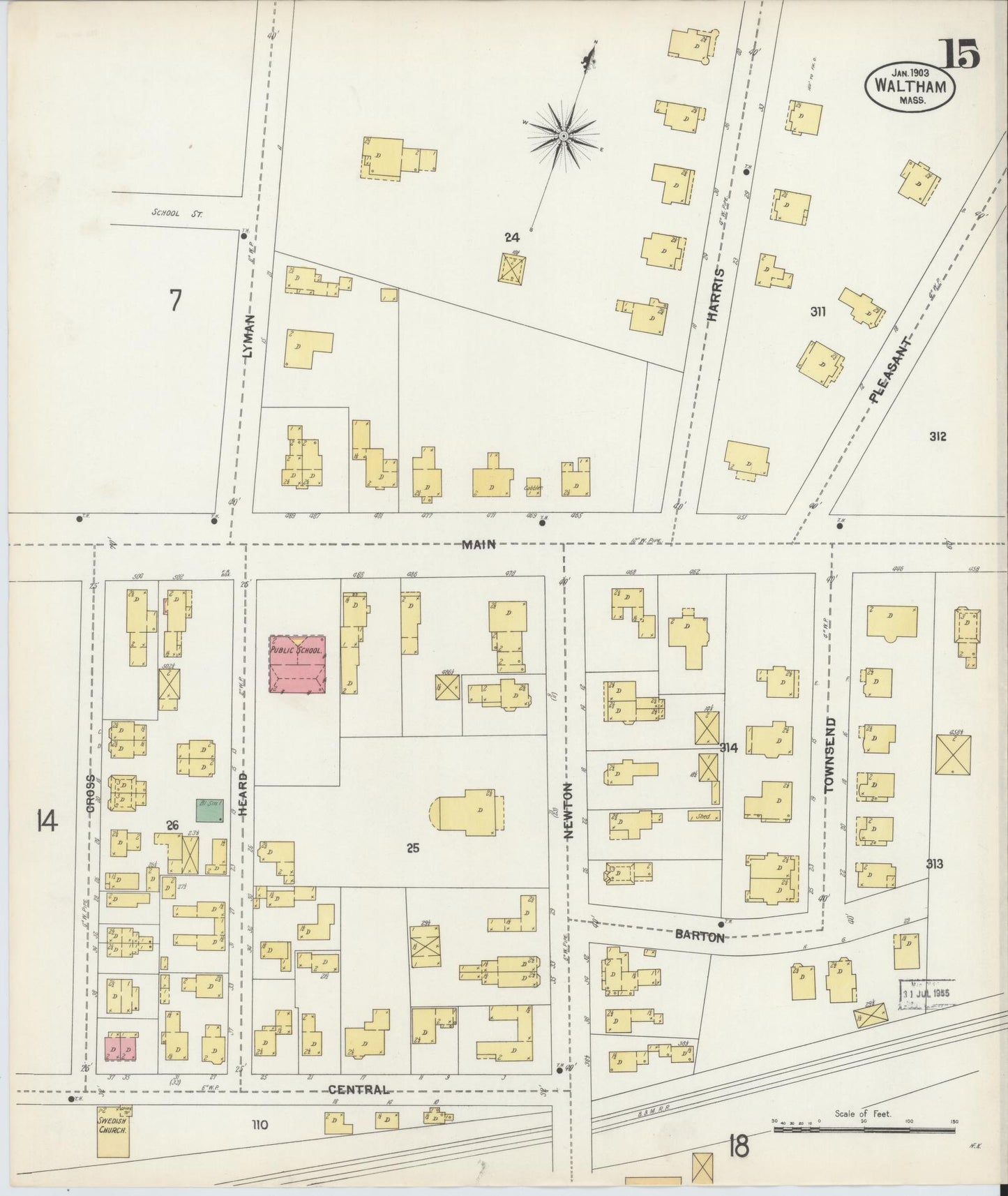 Sanborn Fire Insurance Map from Waltham, Middlesex County, Massachusetts (1903), Sheet #0015 - Complete Map Set gallery image, historic Sanborn map, vintage wall art, Massachusetts Massachusetts