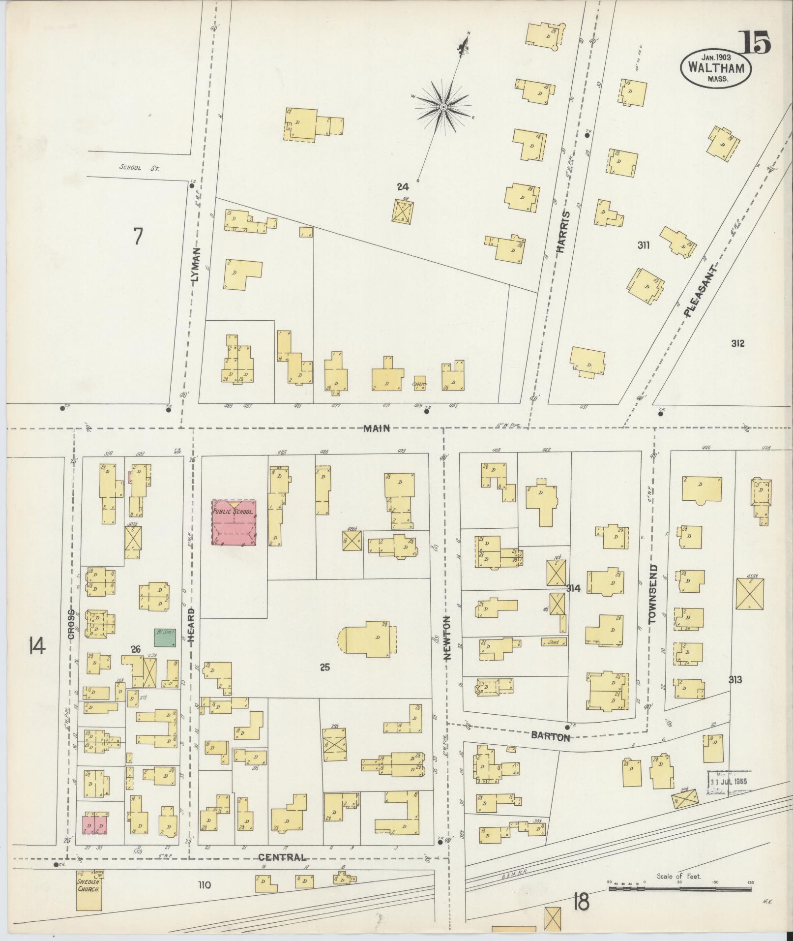 Sanborn Fire Insurance Map from Waltham, Middlesex County, Massachusetts (1903), Sheet #0015 - Complete Map Set gallery image, historic Sanborn map, vintage wall art, Massachusetts Massachusetts