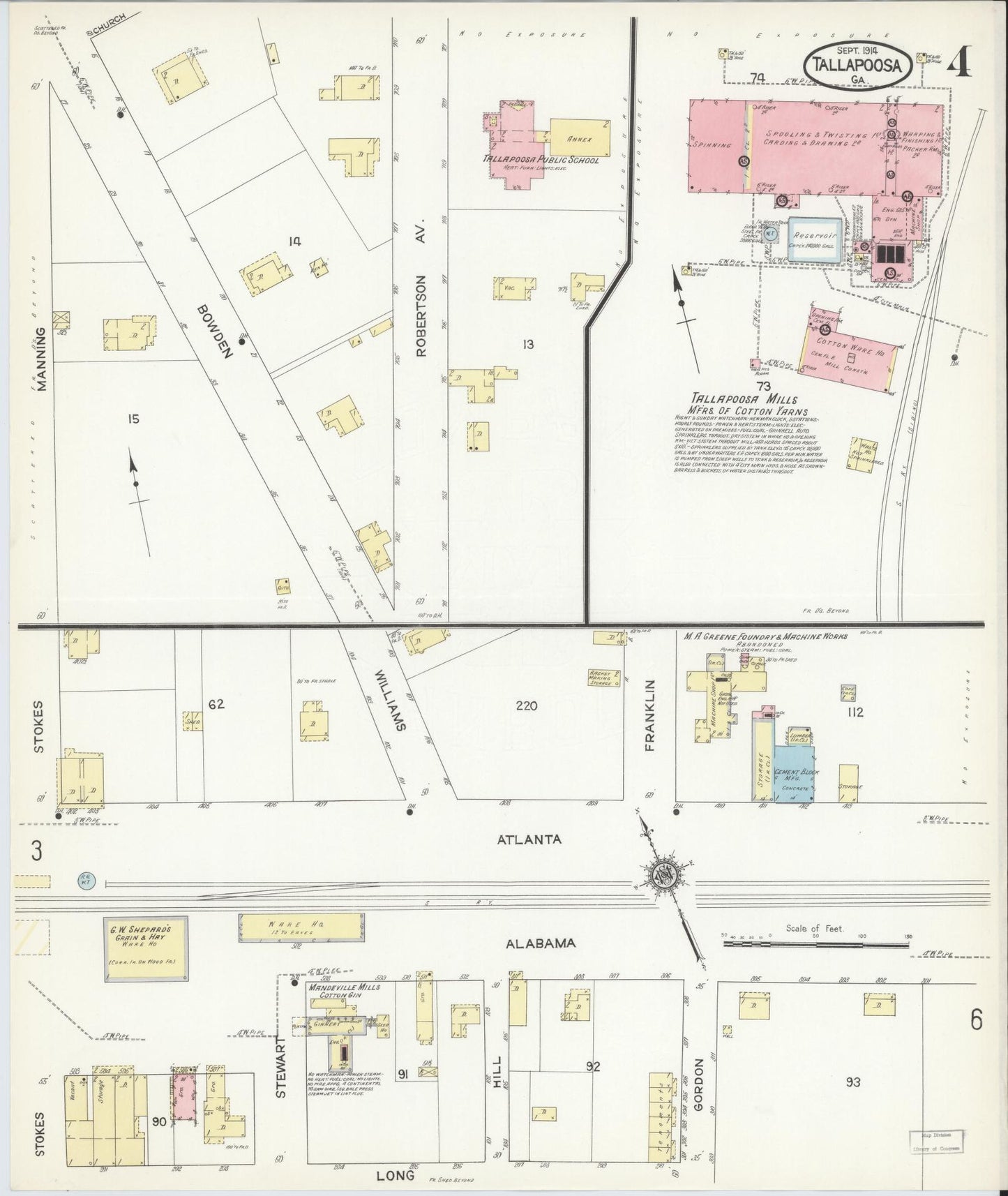Sanborn Fire Insurance Map from Tallapoosa, Haralson County, Georgia (1914), Sheet #0004 - Complete Map Set gallery image, historic Sanborn map, vintage wall art, Georgia Georgia
