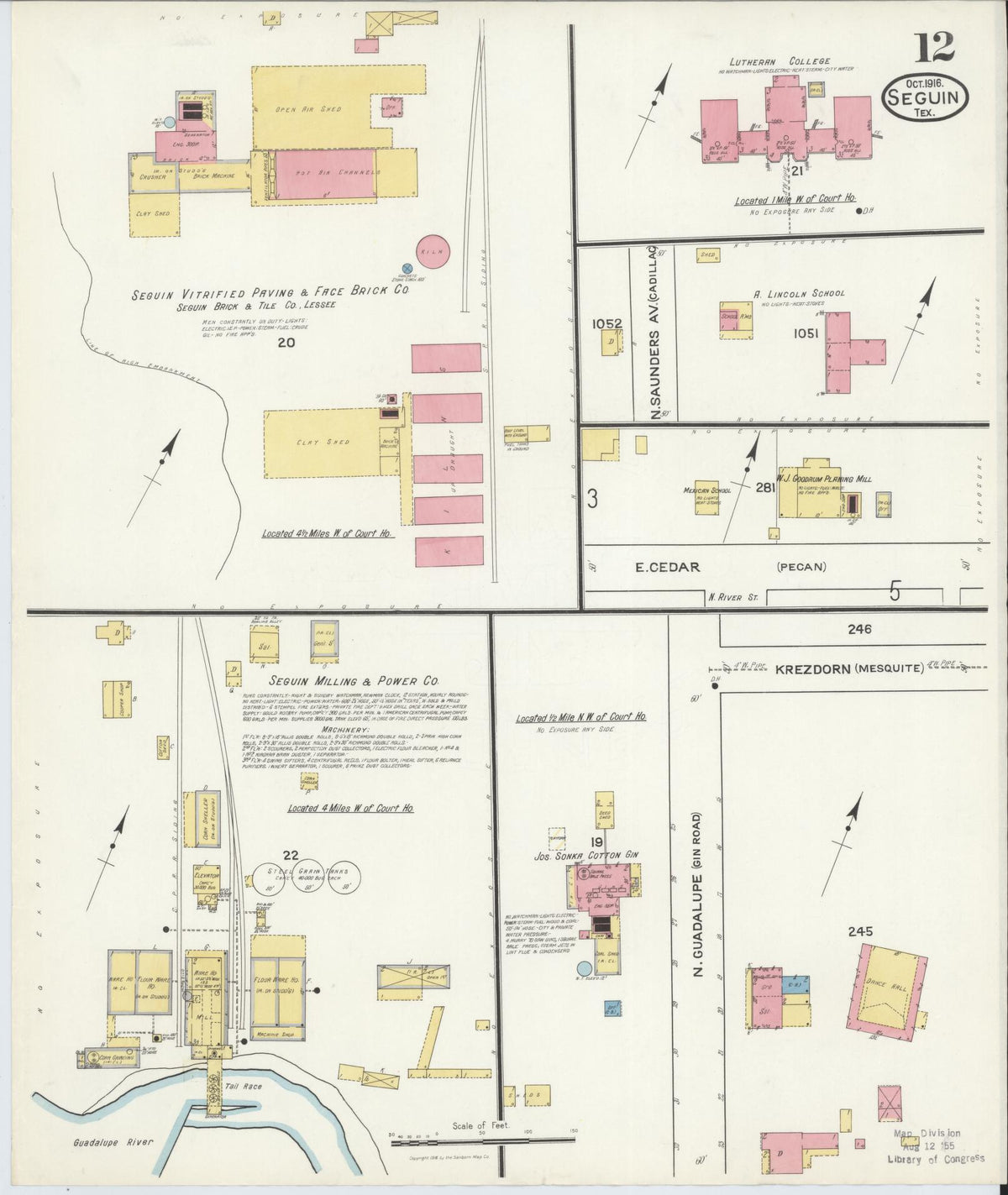 Sanborn Fire Insurance Map from Seguin, Guadalupe County, Texas (1916), Sheet #0012 - Complete Map Set gallery image, historic Sanborn map, vintage wall art, Texas Texas