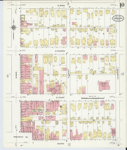Sanborn Fire Insurance Map from Urbana, Champaign County, Ohio (1910), Sheet #0010 - Historic Sanborn Fire Insurance Map Print, vintage old map wall art, antique decor, genealogy gift, Ohio Ohio map
