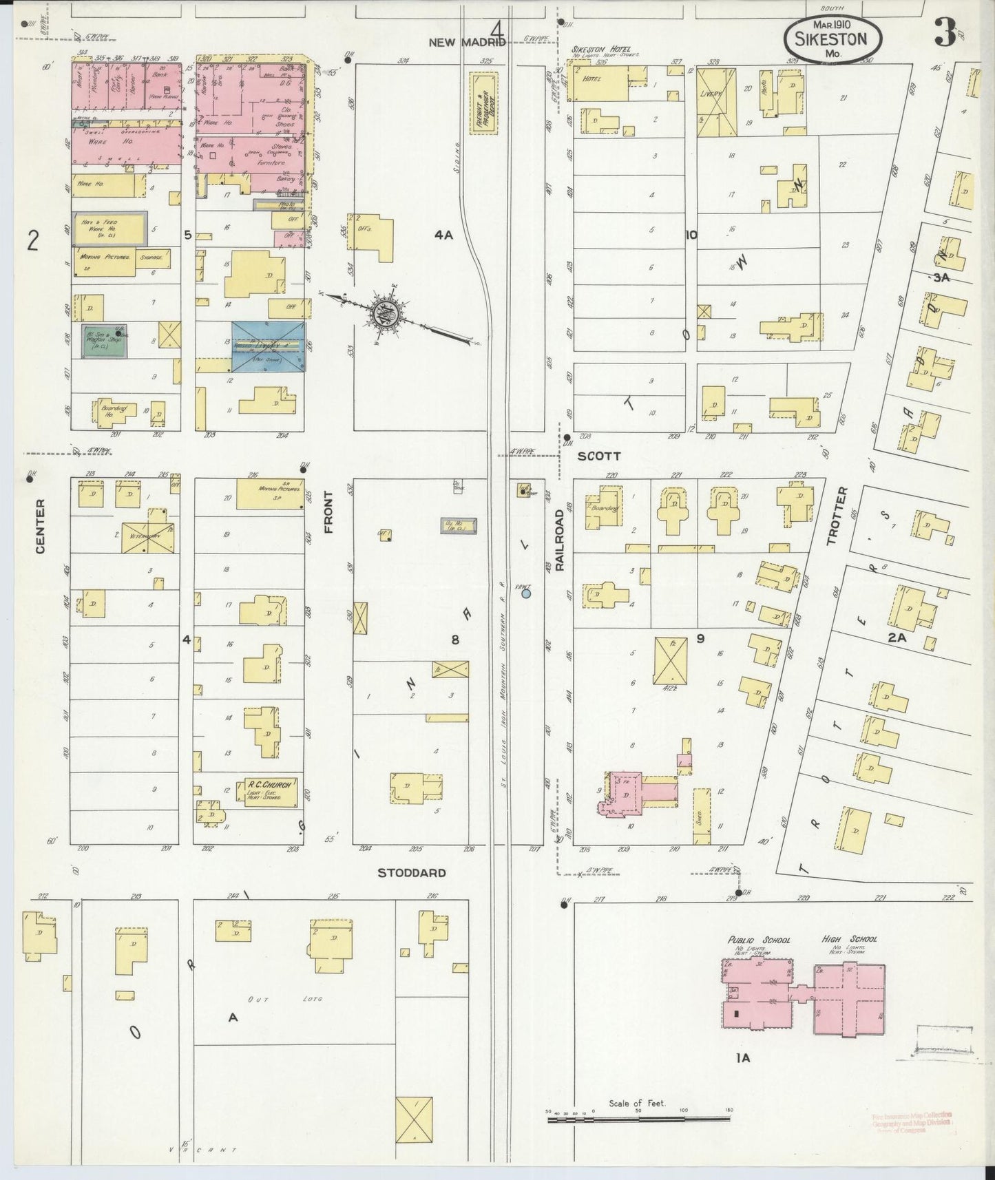 Sanborn Fire Insurance Map from Sikeston, Scott County, Missouri (1910), Sheet #0003 - Complete Map Set gallery image, historic Sanborn map, vintage wall art, Missouri Missouri