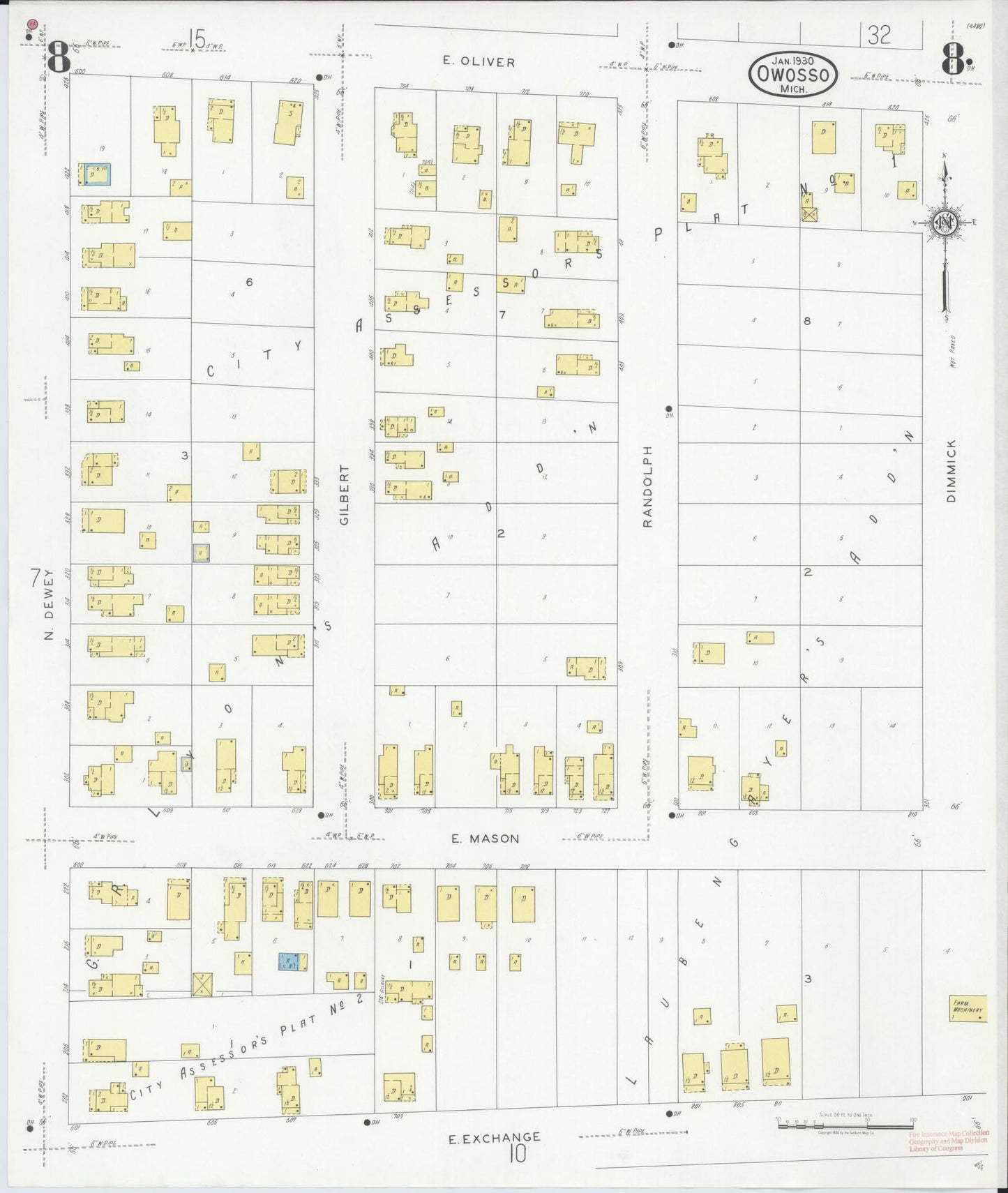Sanborn Fire Insurance Map from Owosso, Shiawassee County, Michigan (1930), Sheet #0008 - Complete Map Set gallery image, historic Sanborn map, vintage wall art, Michigan Michigan