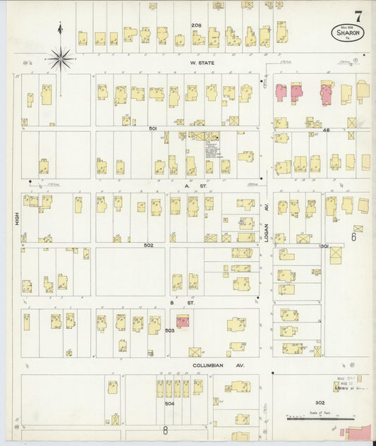 Sanborn Fire Insurance Map from Sharon, Mercer County, Pennsylvania (1908), Sheet #0007 - Historic Sanborn Fire Insurance Map Print, vintage old map wall art, antique decor, genealogy gift, Pennsylvania Pennsylvania map