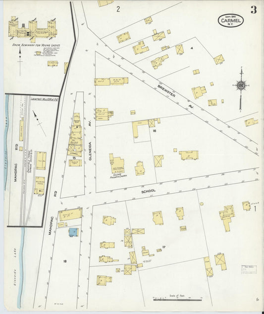 Sanborn Fire Insurance Map from Carmel, Putnam County, New York (1910), Sheet #0003 - Historic Sanborn Fire Insurance Map Print, vintage old map wall art, antique decor, genealogy gift, New York New York map