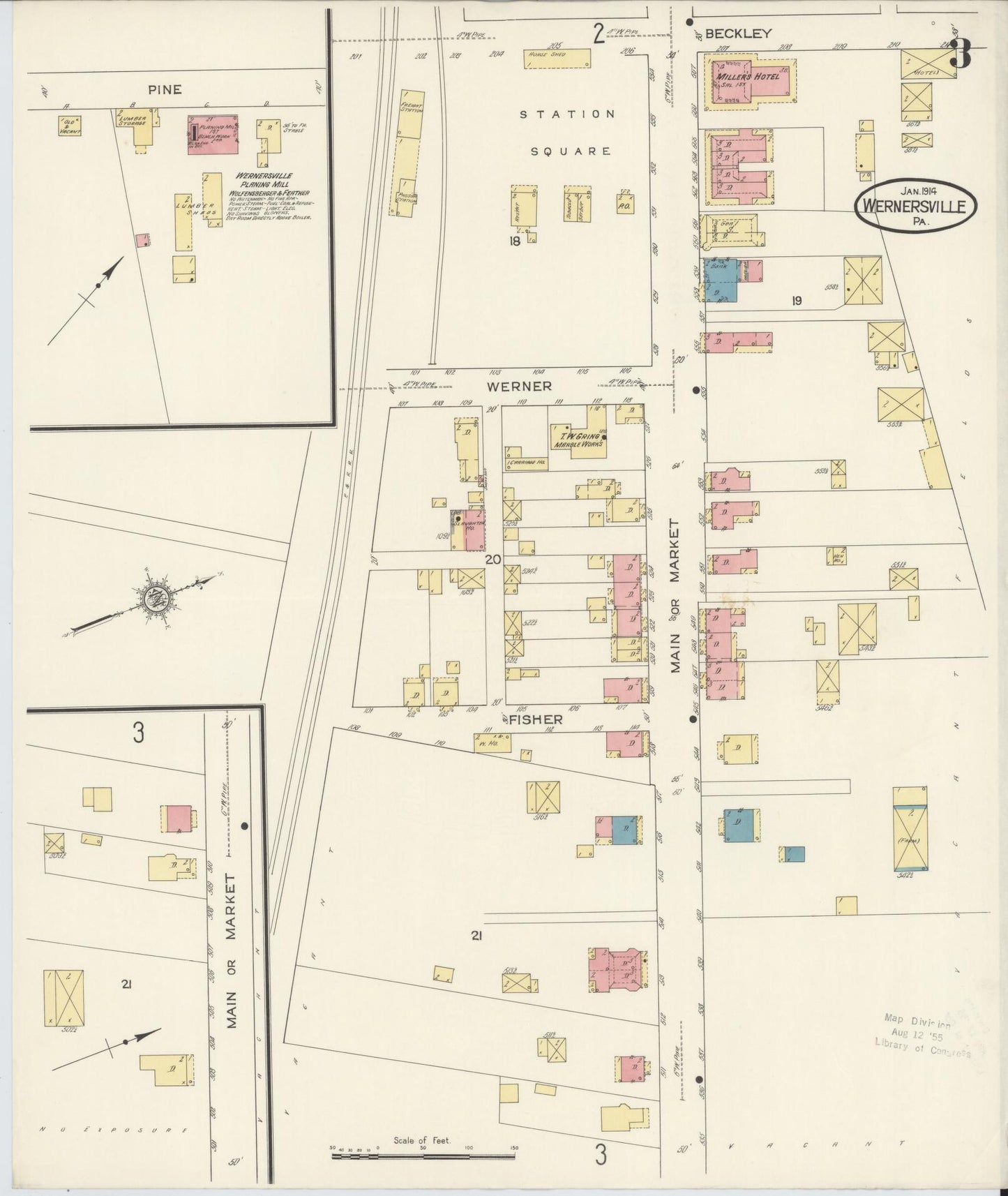 Sanborn Fire Insurance Map from Wernersville, Berks County, Pennsylvania (1914), Sheet #0003 - Complete Map Set gallery image, historic Sanborn map, vintage wall art, Pennsylvania Pennsylvania