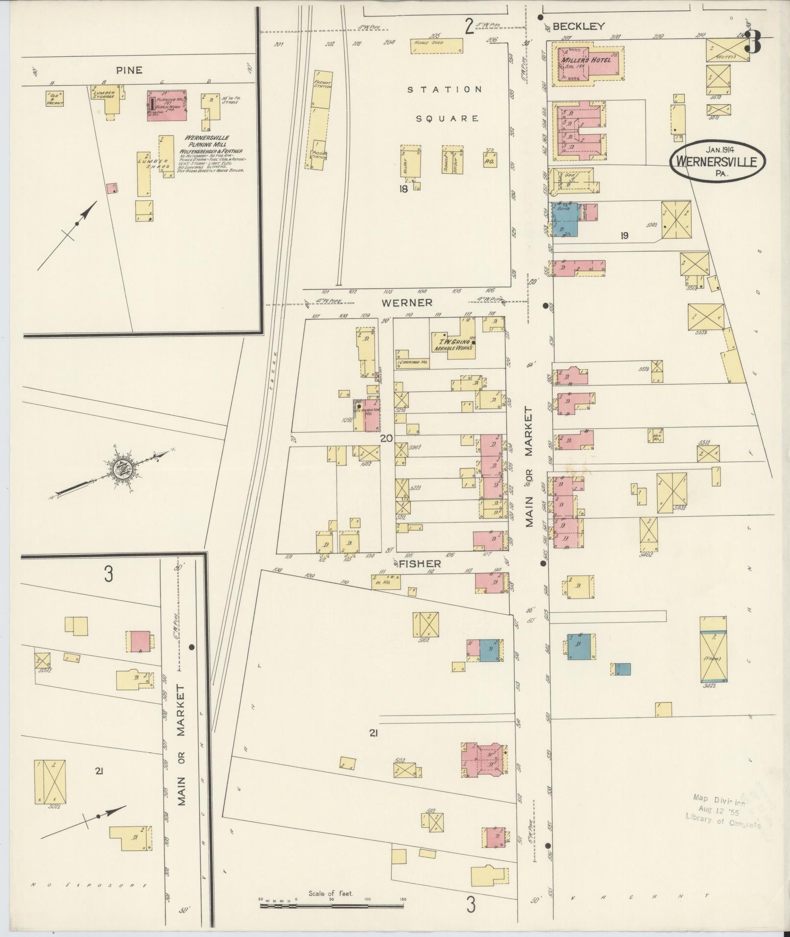 Sanborn Fire Insurance Map from Wernersville, Berks County, Pennsylvania (1914), Sheet #0003 - Complete Map Set gallery image, historic Sanborn map, vintage wall art, Pennsylvania Pennsylvania