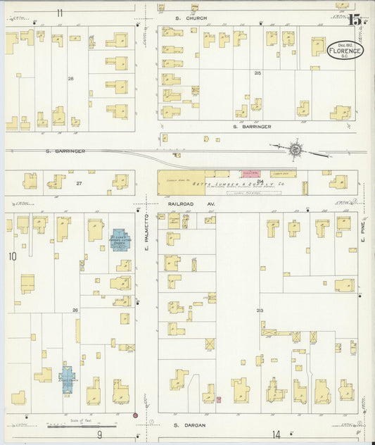 Sanborn Fire Insurance Map from Florence, Florence County, South Carolina (1912), Sheet #0015 - Historic Sanborn Fire Insurance Map Print, vintage old map wall art, antique decor, genealogy gift, South Carolina South Carolina map