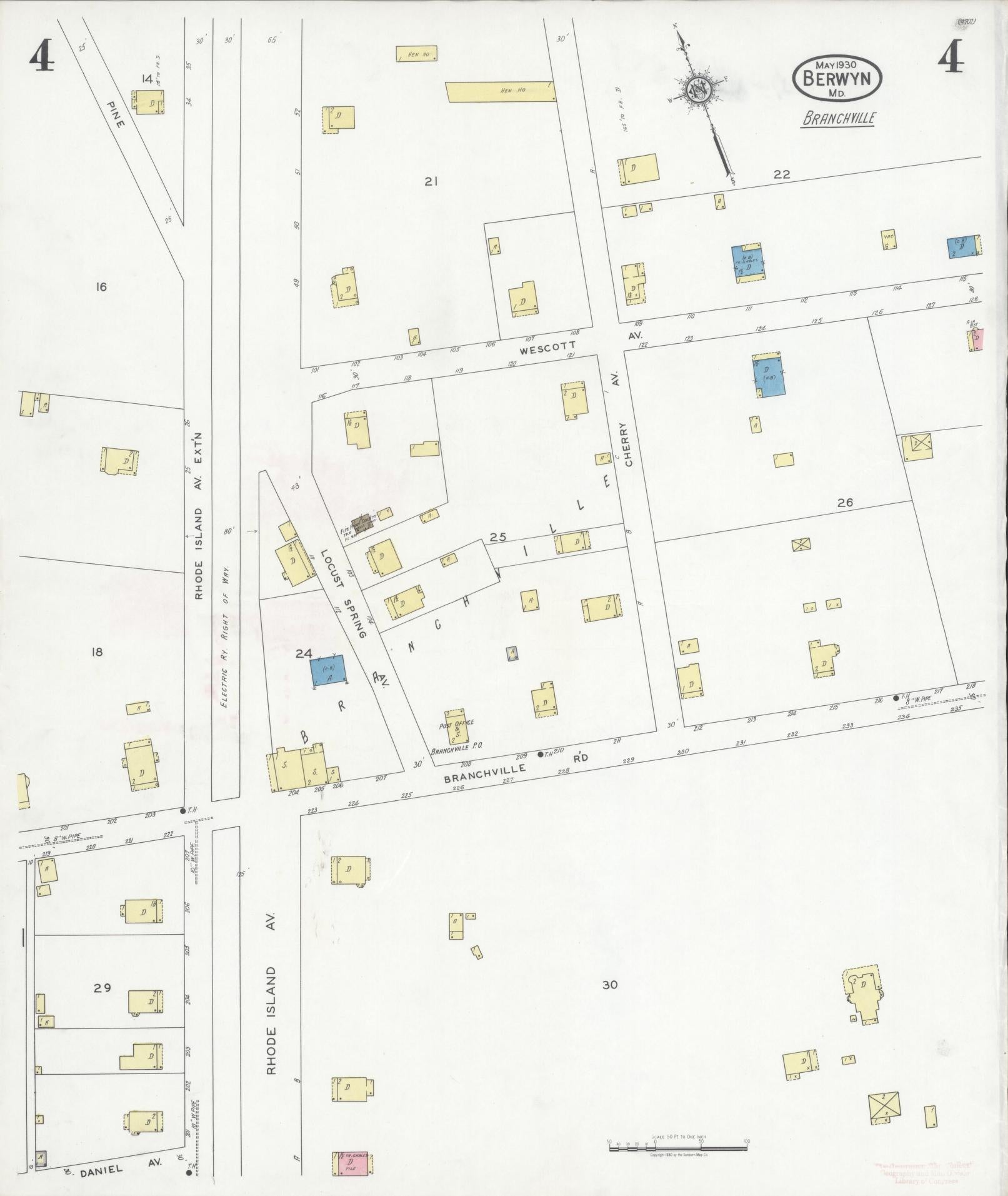 Prince Georges, Maryland - 1930 - Sanborn Fire Insurance Map, Sheet #0004 - Historic Sanborn Fire Insurance Map Print, Prince Georges Maryland 1930 0004 vintage old map wall art