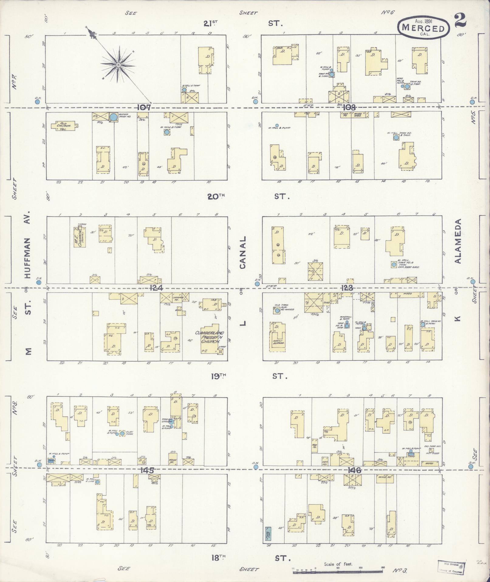 Sanborn Fire Insurance Map from Merced, Merced County, California (1891), Sheet #0002 - Historic Sanborn Fire Insurance Map Print, vintage old map wall art, antique decor, genealogy gift, California California map