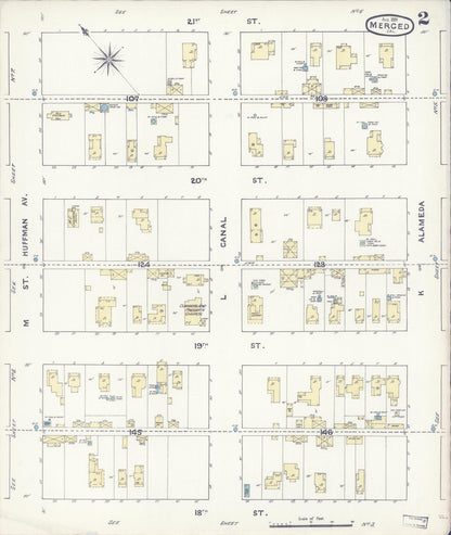 Sanborn Fire Insurance Map from Merced, Merced County, California (1891), Sheet #0002 - Historic Sanborn Fire Insurance Map Print, vintage old map wall art, antique decor, genealogy gift, California California map
