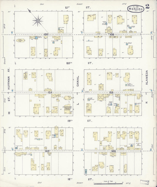 Sanborn Fire Insurance Map from Merced, Merced County, California (1891), Sheet #0002 - Historic Sanborn Fire Insurance Map Print, vintage old map wall art, antique decor, genealogy gift, California California map