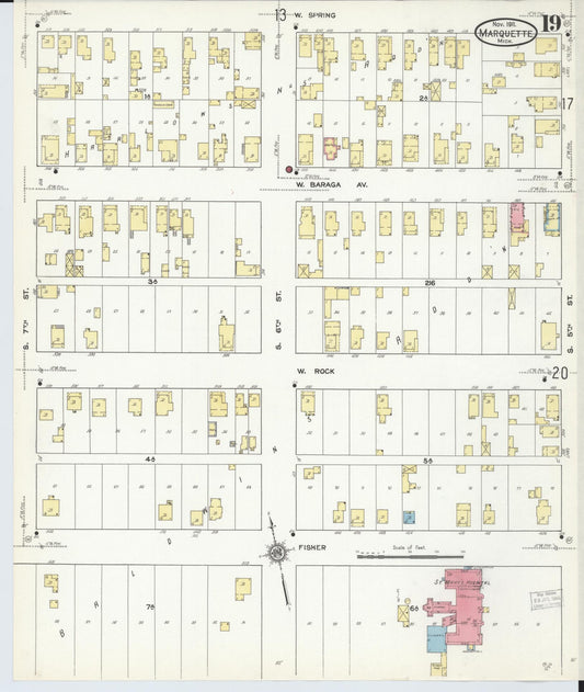Sanborn Fire Insurance Map from Marquette, Marquette County, Michigan (1911), Sheet #0019 - Historic Sanborn Fire Insurance Map Print, vintage old map wall art, antique decor, genealogy gift, Michigan Michigan map