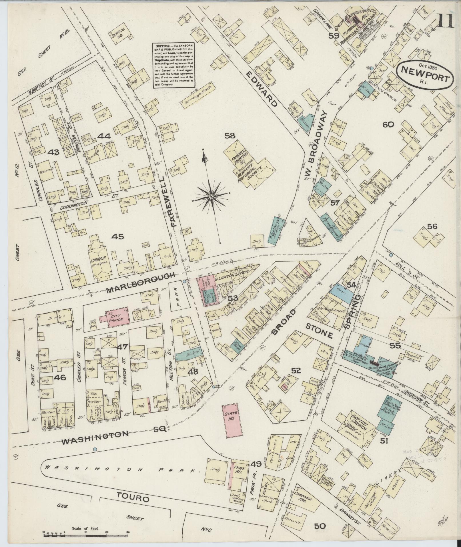 Sanborn Fire Insurance Map from Newport, Newport County, Rhode Island (1884), Sheet #0011 - Complete Map Set gallery image, historic Sanborn map, vintage wall art, Rhode Island Rhode Island
