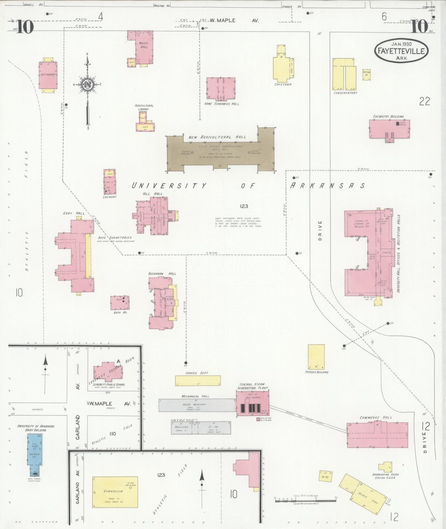 Sanborn Fire Insurance Map from Fayetteville, Washington County, Arkansas (1930), Sheet #0010 - Complete Map Set gallery image, historic Sanborn map, vintage wall art, Arkansas Arkansas