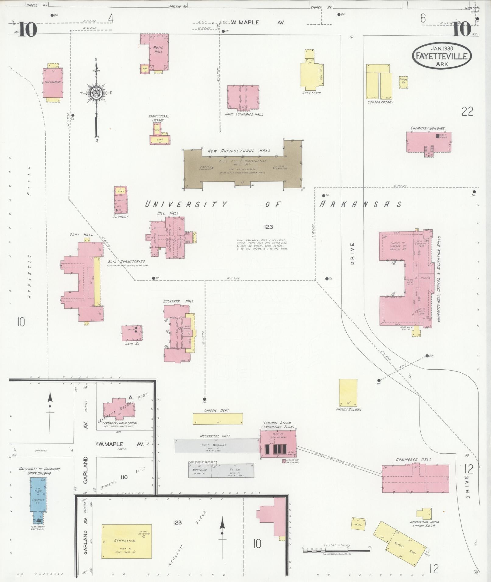 Sanborn Fire Insurance Map from Fayetteville, Washington County, Arkansas (1930), Sheet #0010 - Complete Map Set gallery image, historic Sanborn map, vintage wall art, Arkansas Arkansas