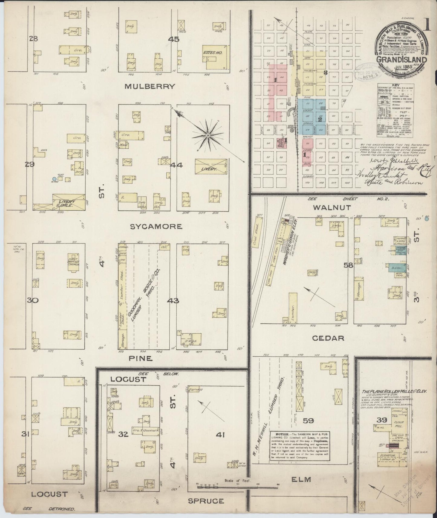 Sanborn Fire Insurance Map from Grand Island, Hall County, Nebraska (1885), Sheet #0001 - Complete Map Set gallery image, historic Sanborn map, vintage wall art, Nebraska Nebraska