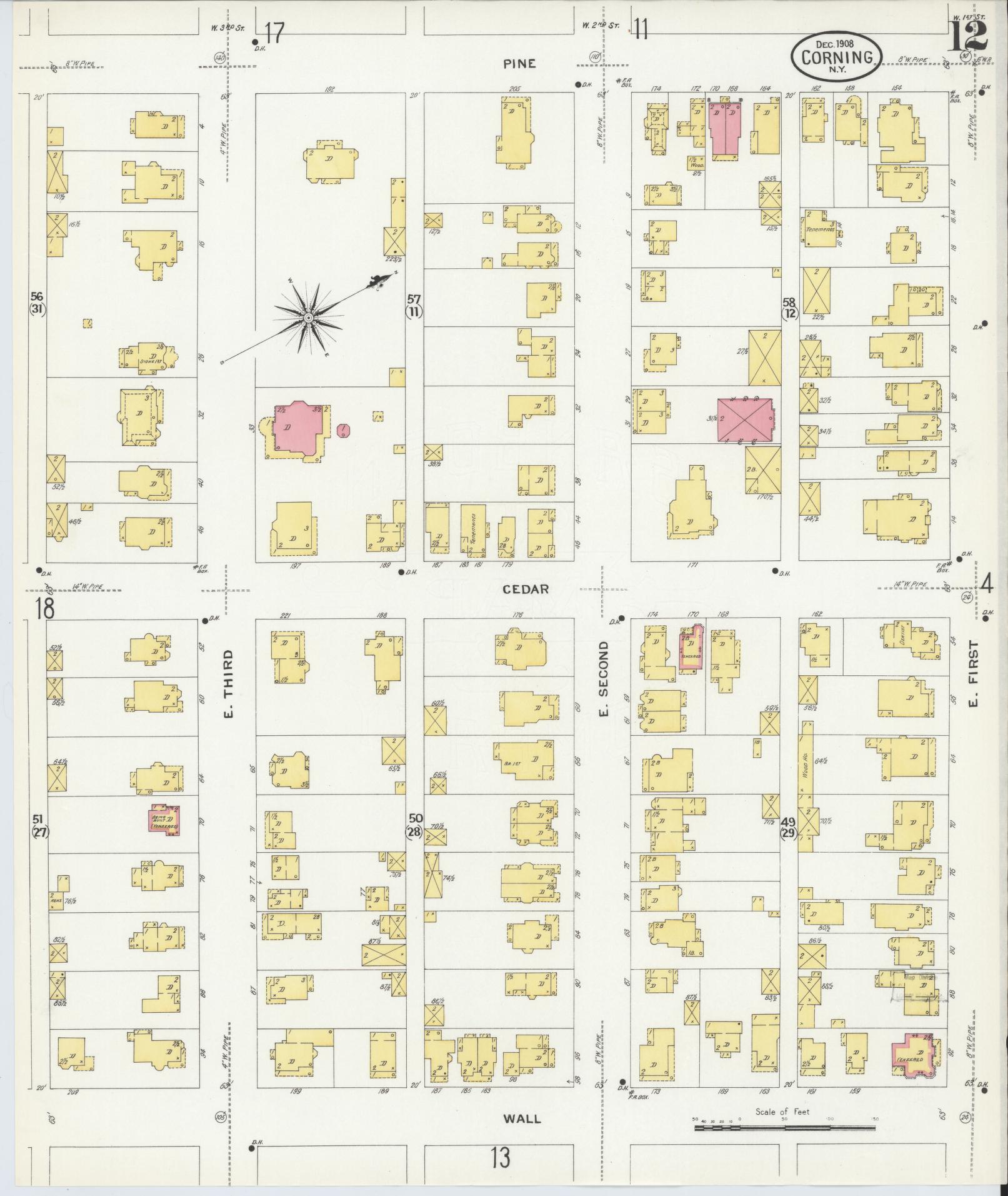Sanborn Fire Insurance Map from Corning, Steuben County, New York (1908), Sheet #0012 - Complete Map Set gallery image, historic Sanborn map, vintage wall art, New York New York