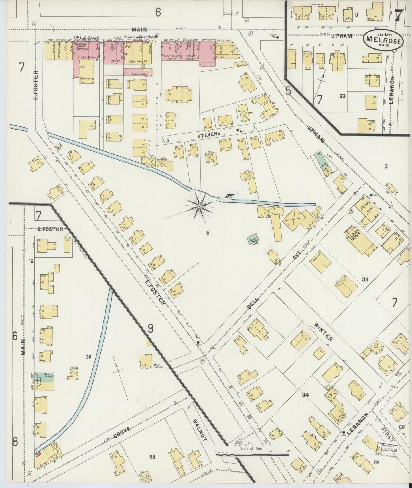 Sanborn Fire Insurance Map from Melrose, Middlesex County, Massachusetts (1897), Sheet #0007 - Complete Map Set gallery image, historic Sanborn map, vintage wall art, Massachusetts Massachusetts