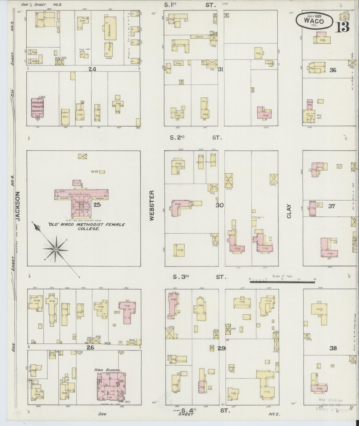 Sanborn Fire Insurance Map from Waco, McLennan County, Texas (1889), Sheet #0013 - Historic Sanborn Fire Insurance Map Print, vintage old map wall art, antique decor, genealogy gift, Texas Texas map