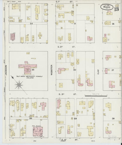 Sanborn Fire Insurance Map from Waco, McLennan County, Texas (1889), Sheet #0013 - Historic Sanborn Fire Insurance Map Print, vintage old map wall art, antique decor, genealogy gift, Texas Texas map