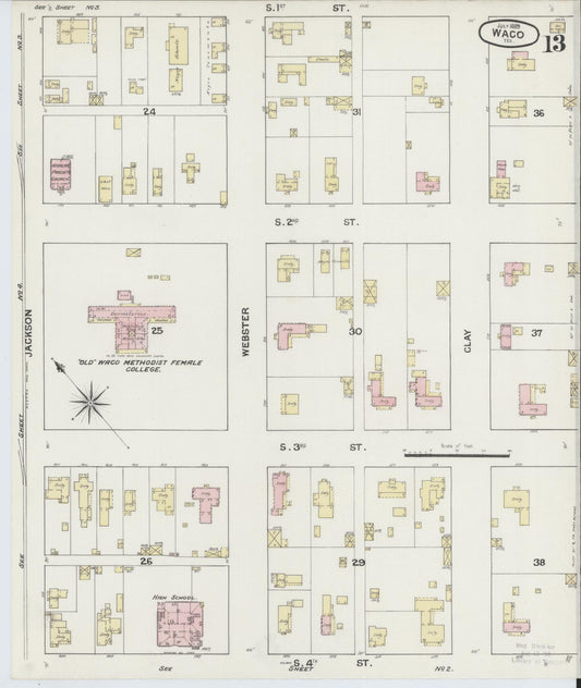 Sanborn Fire Insurance Map from Waco, McLennan County, Texas (1889), Sheet #0013 - Historic Sanborn Fire Insurance Map Print, vintage old map wall art, antique decor, genealogy gift, Texas Texas map