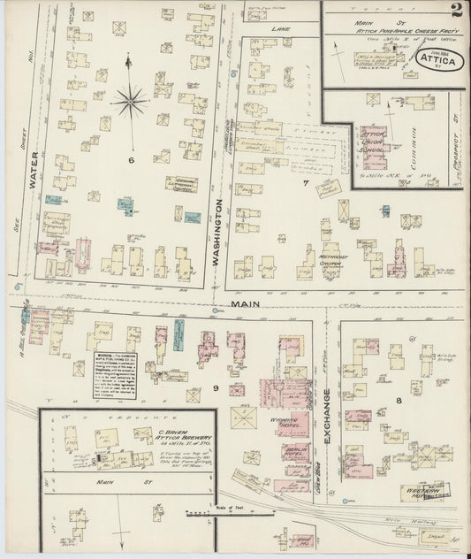 Sanborn Fire Insurance Map from Attica, Wyoming County, New York (1884), Sheet #0002 - Historic Sanborn Fire Insurance Map Print, vintage old map wall art, antique decor, genealogy gift, Attica Wyoming map
