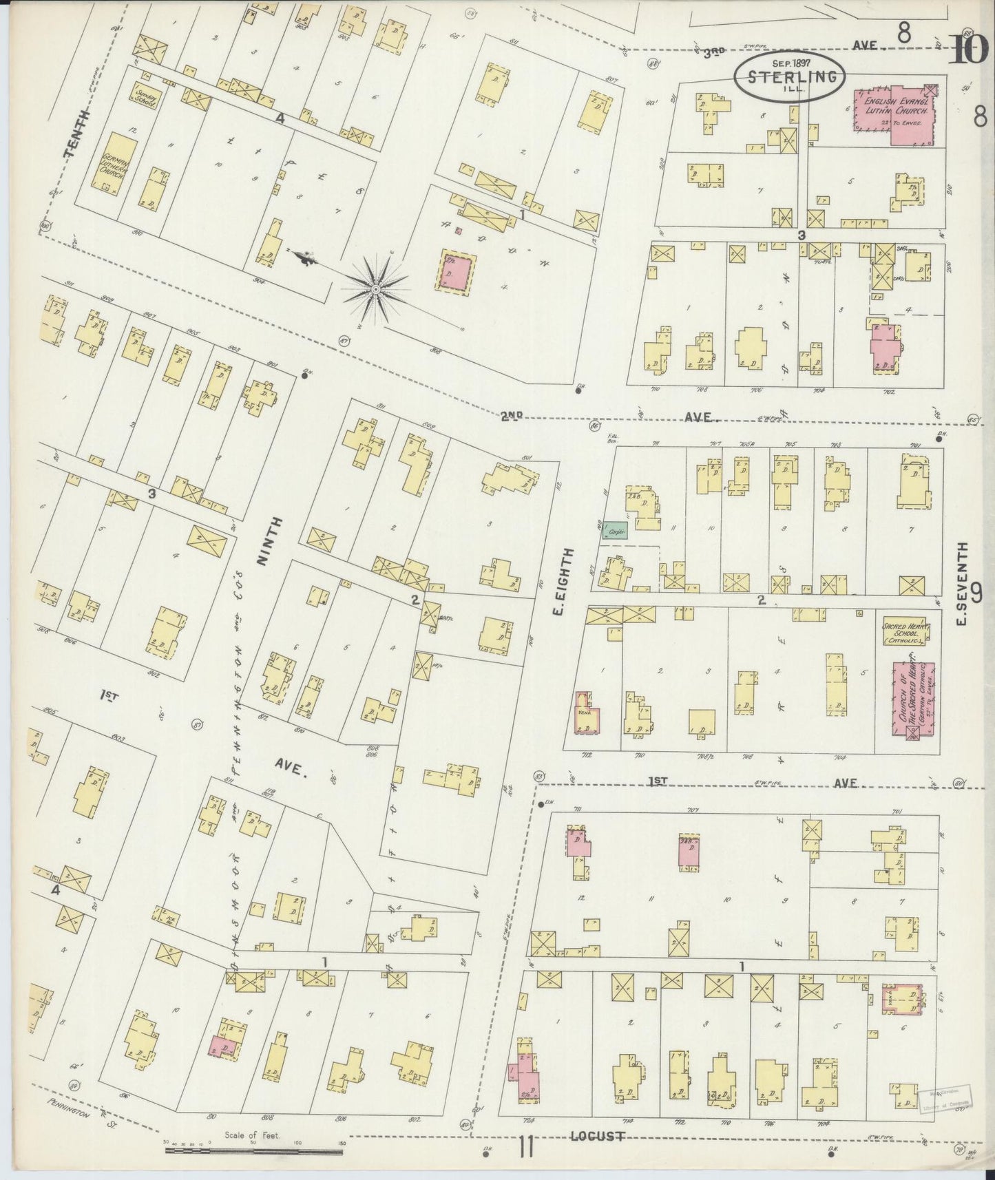 Sanborn Fire Insurance Map from Sterling, Whiteside County, Illinois (1897), Sheet #0010 - Complete Map Set gallery image, historic Sanborn map, vintage wall art, Illinois Illinois