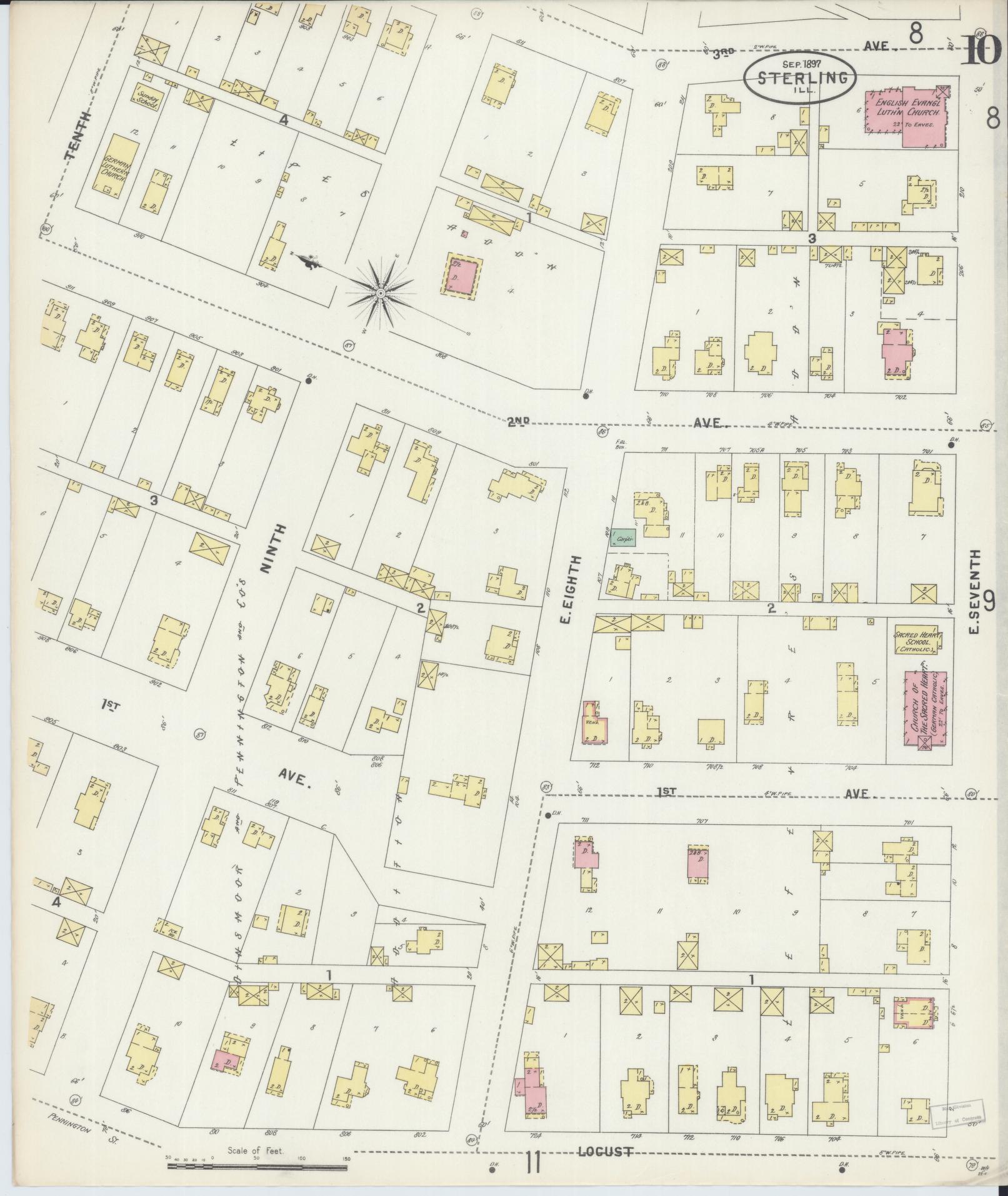 Sanborn Fire Insurance Map from Sterling, Whiteside County, Illinois (1897), Sheet #0010 - Complete Map Set gallery image, historic Sanborn map, vintage wall art, Illinois Illinois