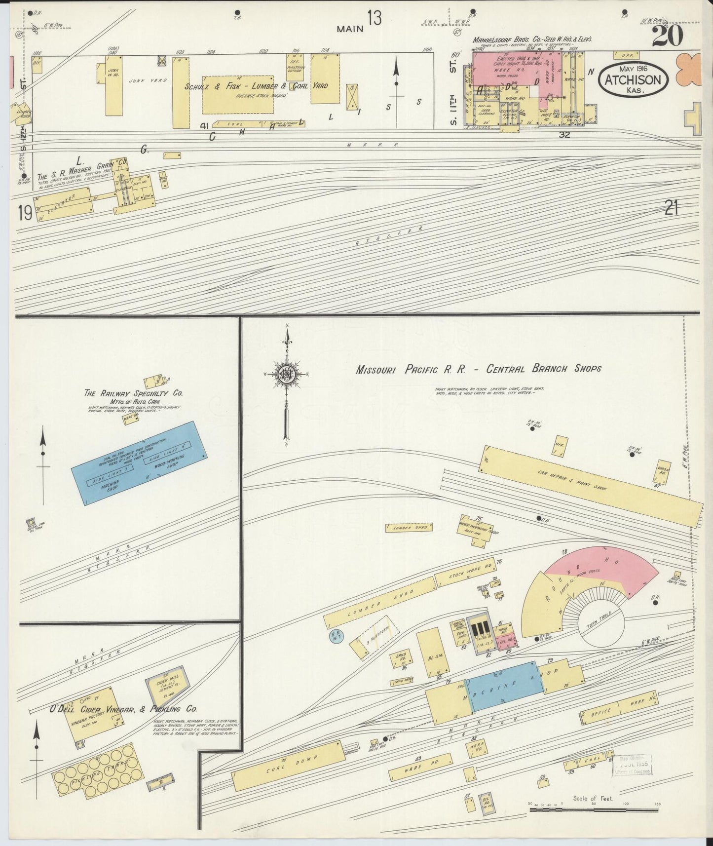 Sanborn Fire Insurance Map from Atchison, Atchison County, Kansas (1916), Sheet #0020 - Historic Sanborn Fire Insurance Map Print, vintage old map wall art, antique decor, genealogy gift, Kansas Kansas map