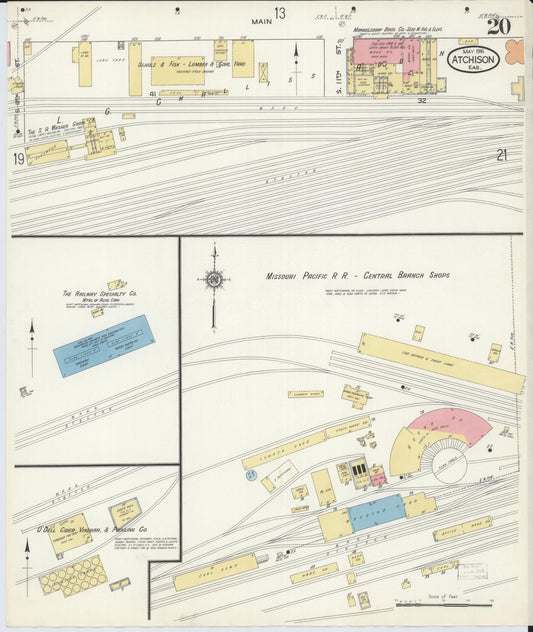 Sanborn Fire Insurance Map from Atchison, Atchison County, Kansas (1916), Sheet #0020 - Historic Sanborn Fire Insurance Map Print, vintage old map wall art, antique decor, genealogy gift, Kansas Kansas map